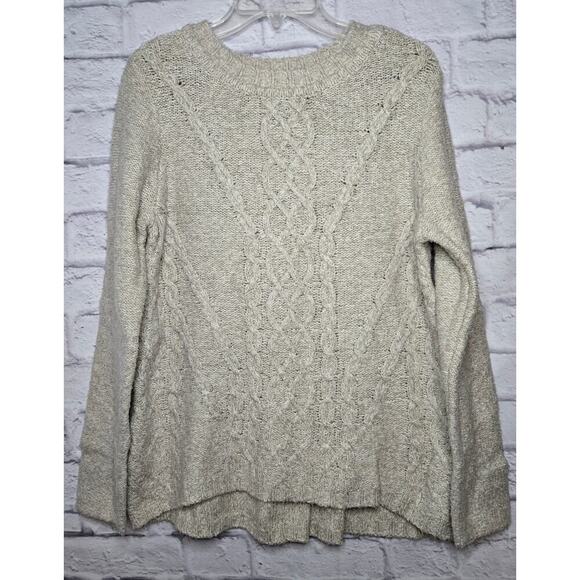 Soft Surroundings cream Oatmeal cable knit pullover crew sweater Medium. - Picture 1 of 7